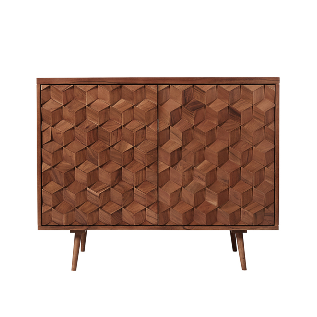 Swoon, Terning, Small Sideboard, Mid-Century Style, Brown, Acacia Wood, Patterned, 93cm x D: 45cm x H: 74 cm