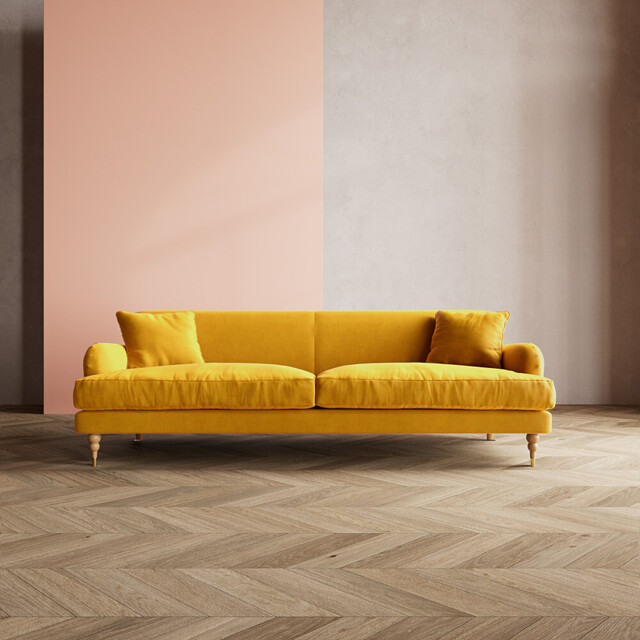 Swoon, Fabric, Chorley, Three-seater Sofa, Turmeric, Easy Velvet, Light Feet