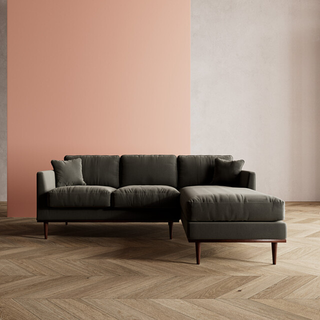 Swoon, Fabric, Norfolk, Right-hand Corner Sofa, Spruce, Crushed Velvet, Dark Feet, 203cmx85cm