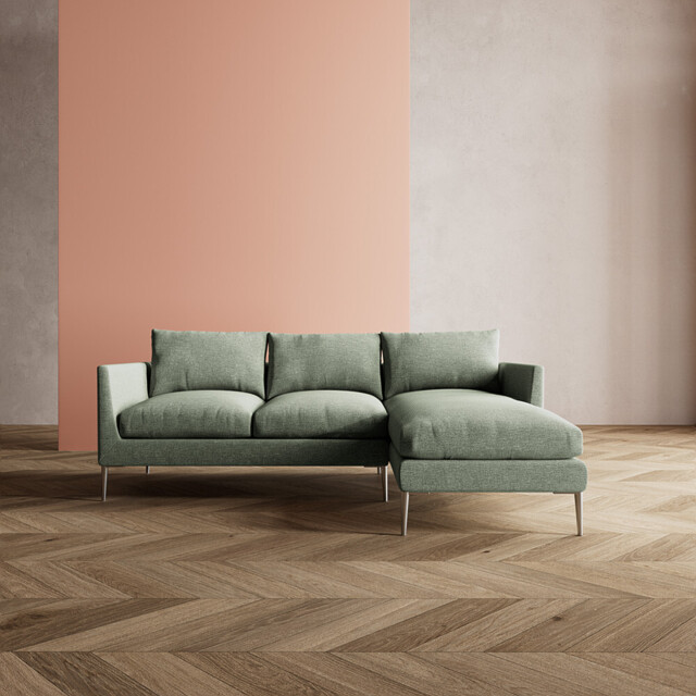 Swoon, Fabric, Catalan, Right-hand Corner Sofa, Juniper, House Weave, With Silver, Size: 232cmx80cm