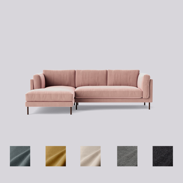Swoon, Munich, Left-Hand Corner Sofa, Pink, Easy Velvet, W: 250cm x D: 155cm x H: 81 cm