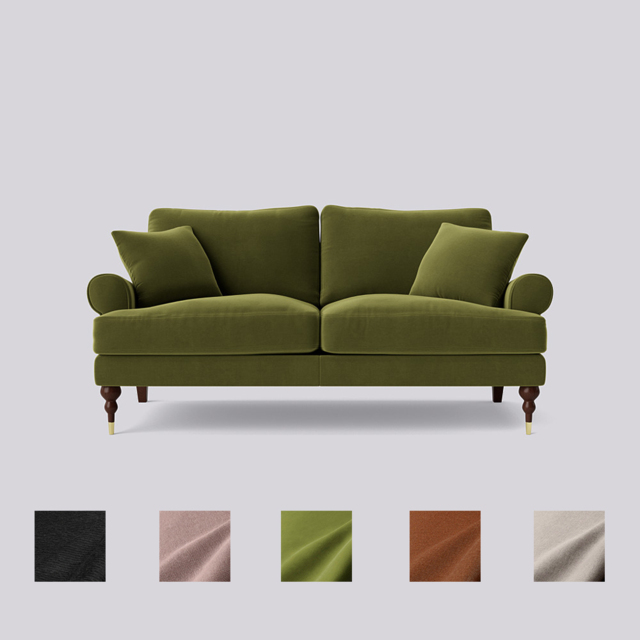 Swoon, Fabric Sutton Two-seater Sofa, Fern, Easy Velvet, Dark Feet