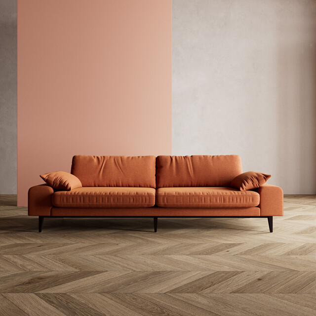 Swoon, Fabric, Tulum, Four-seater Sofa, Tangerine, Dark Feet, 271cmx82cm