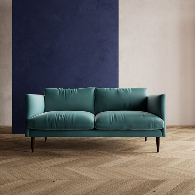 Swoon, Fabric, Luna, Two-seater Sofa, Airforce, Easy Velvet, Dark, Size: 169cmx78cm