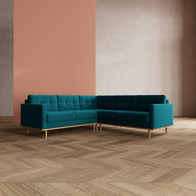 Swoon, Fabric, Berlin, Five-seater Corner Sofa, Kingfisher, Easy Velvet, Light Feet