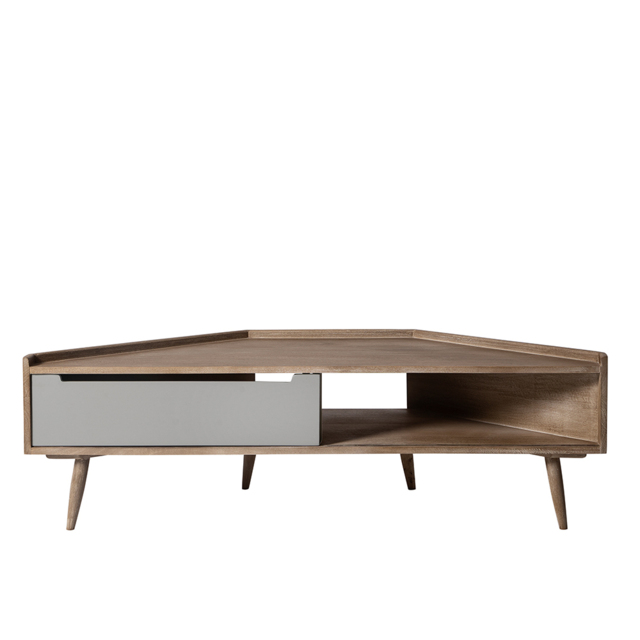 Swoon, Southwark, Scandi Corner TV Stand, Brown, Mango Wood, W: 120cm x H: 37 cm