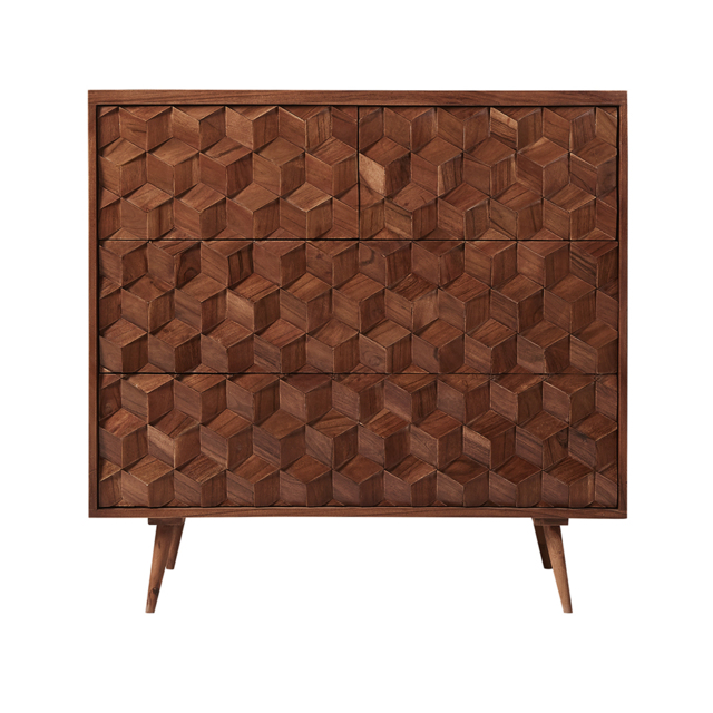 Swoon, Terning, Chest Of Drawers, Mid-Century Style, Brown, Acacia Wood, Patterned, 93cm x D: 45cm x H: 91 cm