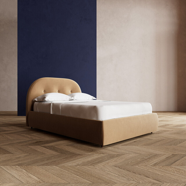 Swoon, Fabric, Southwark, Ottoman Bed, Biscuit, Easy Velvet, Dark Feet, King