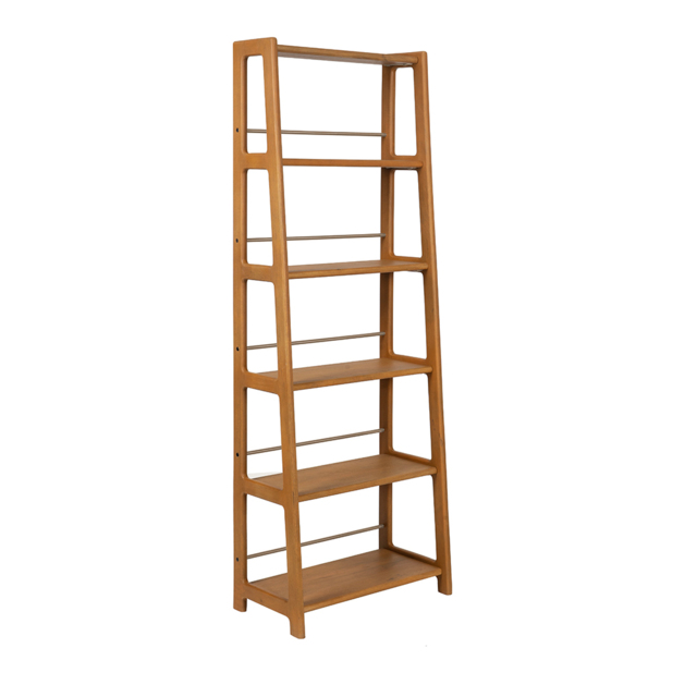 Swoon, Brown, Wood, Noah Mid Century Shelving Unit, Teak-stained Mango & Brass