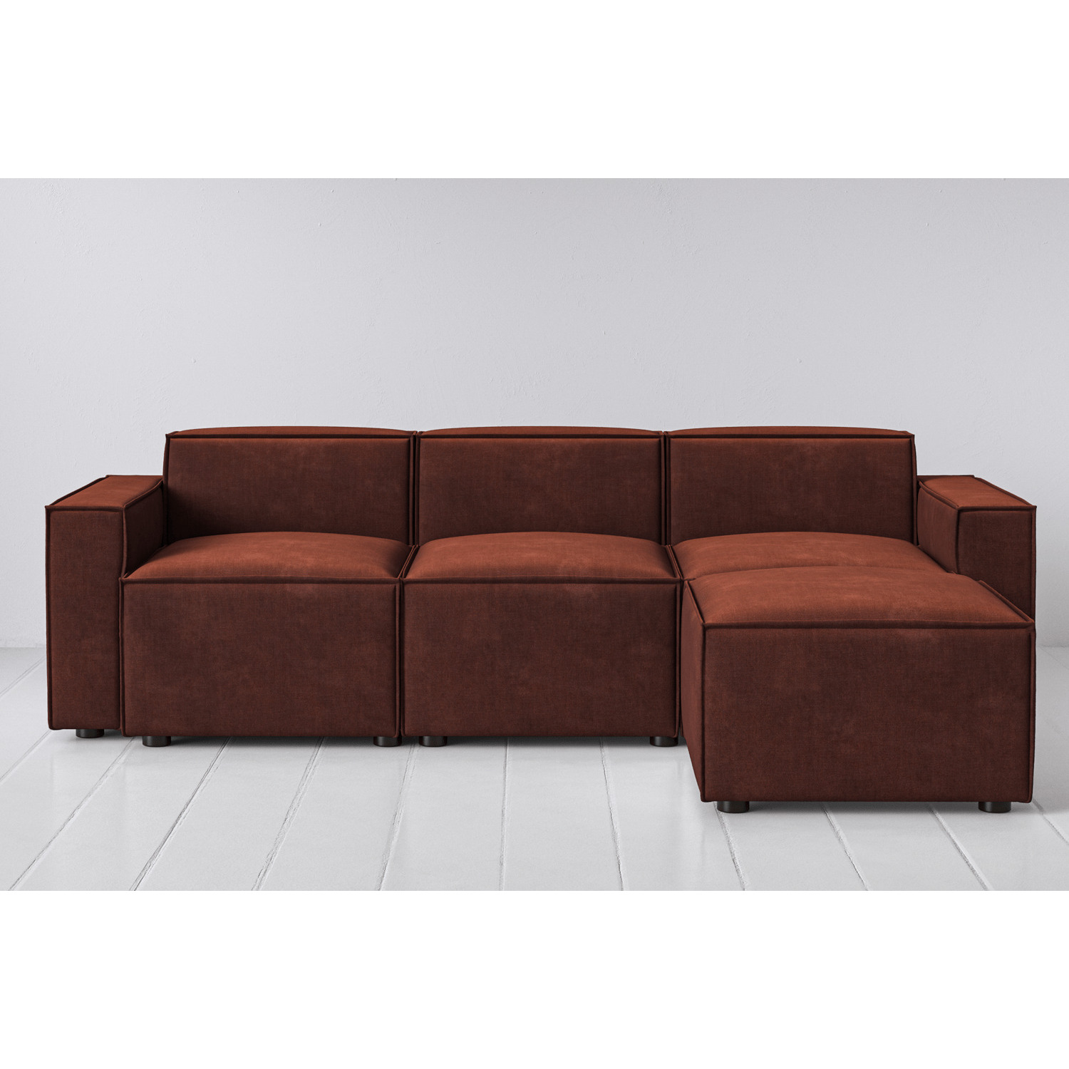 Velvet 3 Seater Right Chaise Modular Sofa - Burgundy - Model 03 - Quick Delivery
