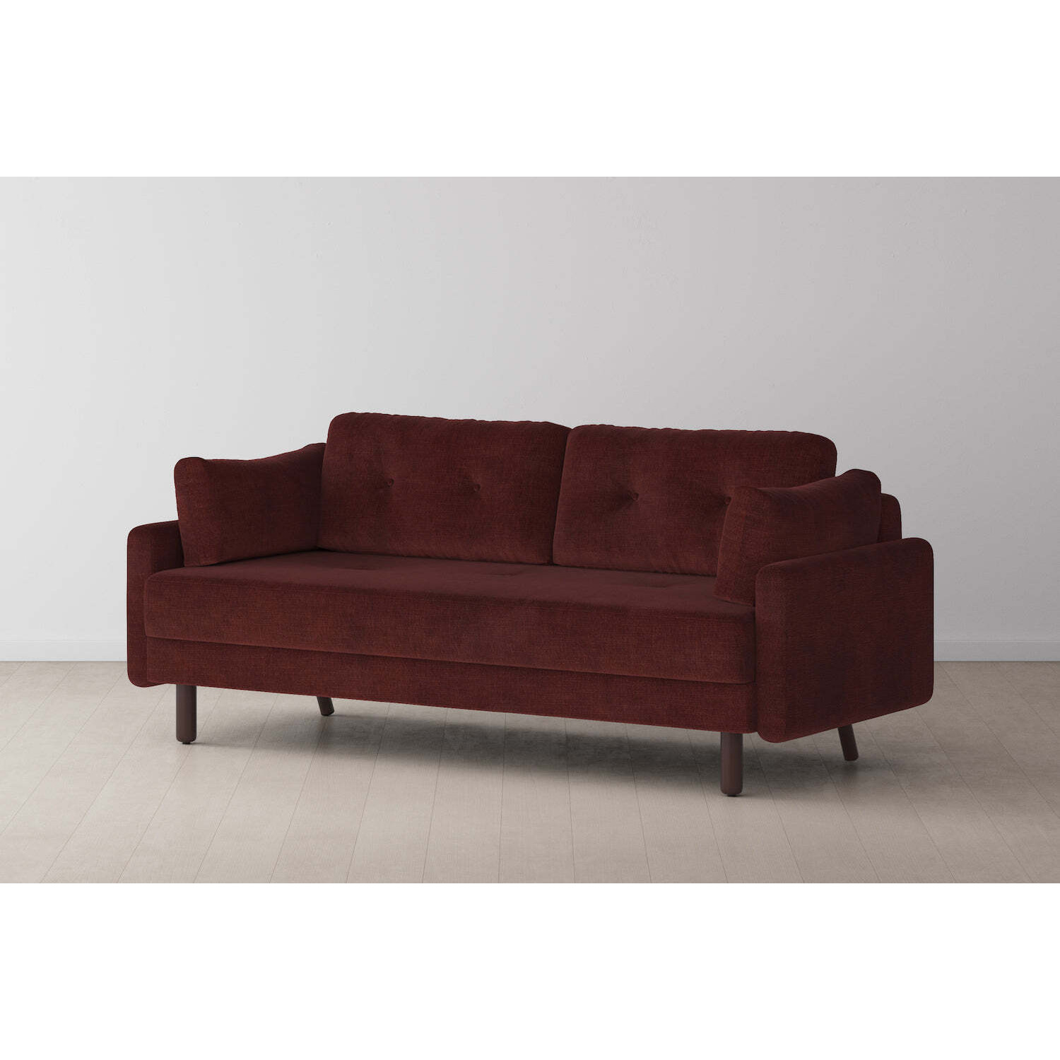 Velvet 3 Seater Sofa Bed from Swyft - Burgundy - Model 04 - Quick Delivery