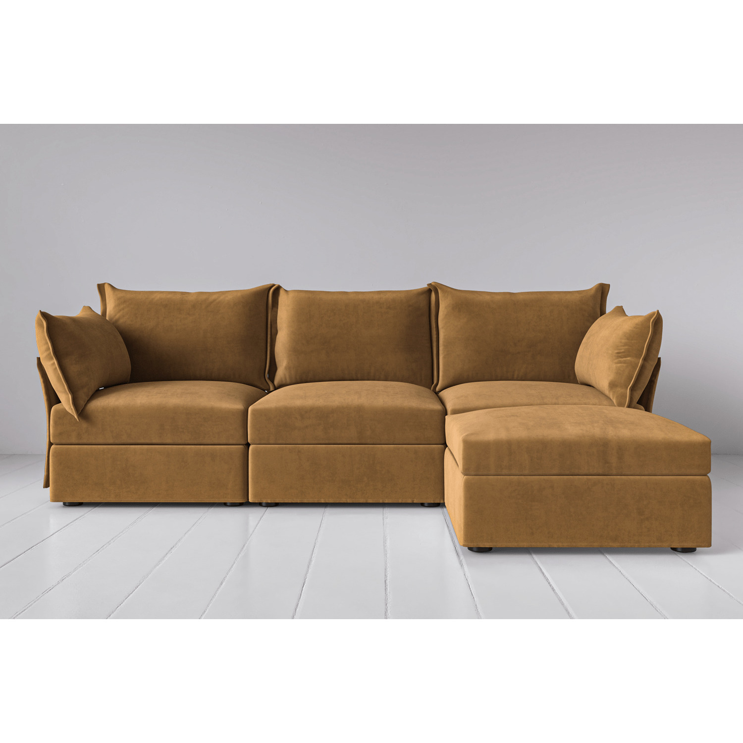 Velvet 3 Seater Right Chaise sofa - Caramel - Model 06 - Quick Delivery