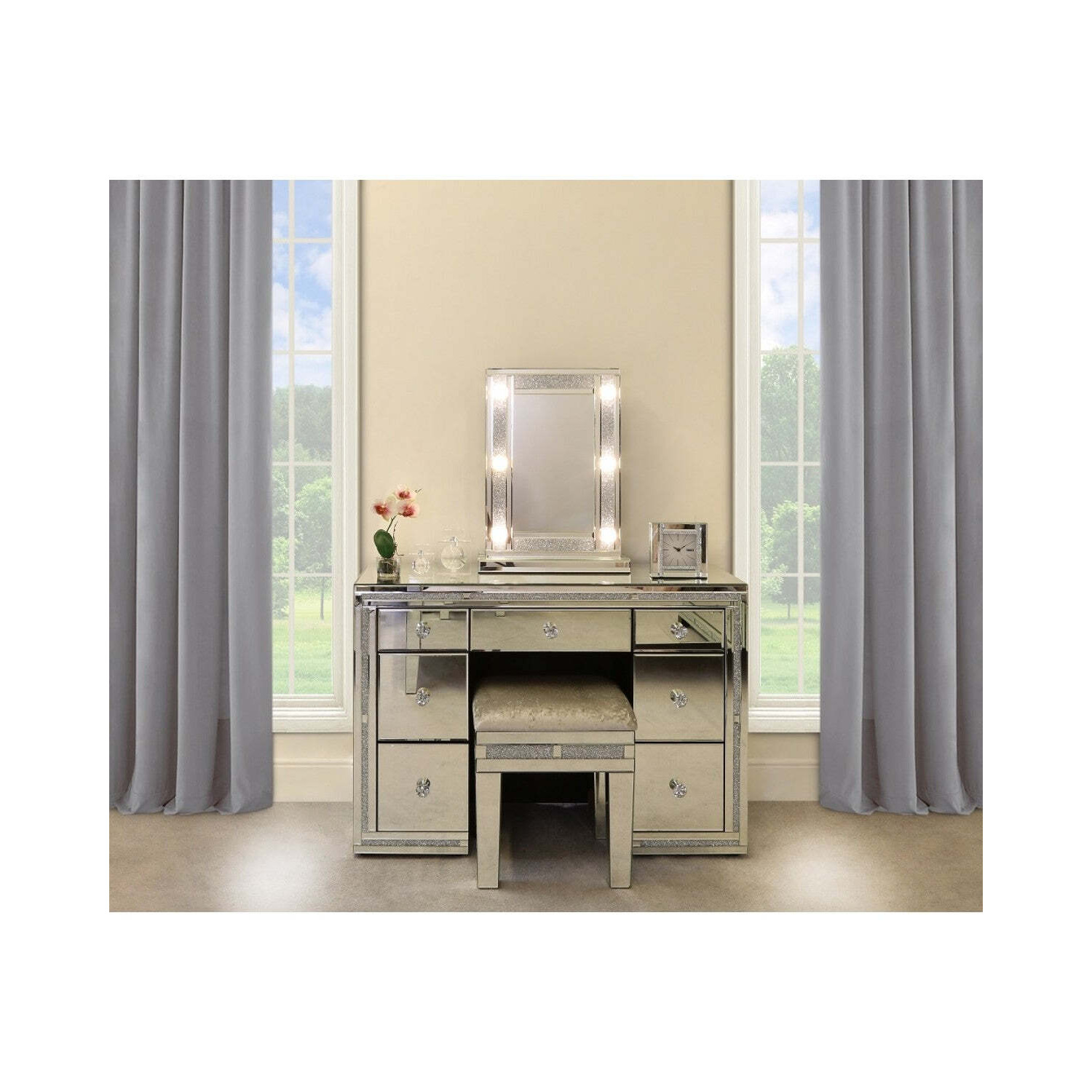 Deco Home Diamond Glitz Dressing Table Mirror With 9 Dimmable LED Light Bulbs