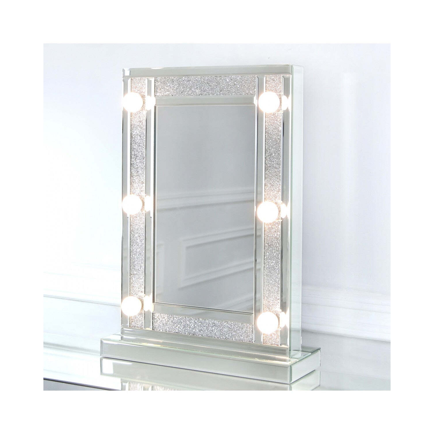 Deco Home Diamond Glitz Hollywood Dressing Table Mirror With 6 LED Light Bulbs