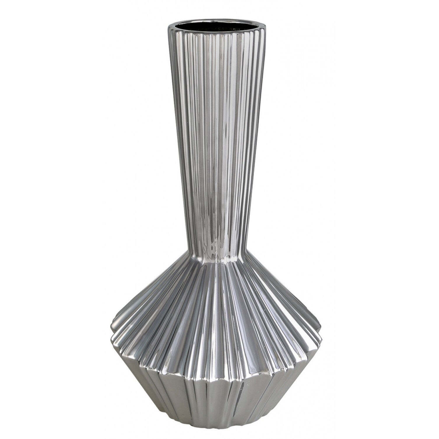 Deco Home Medium Silver Ribbed Vase