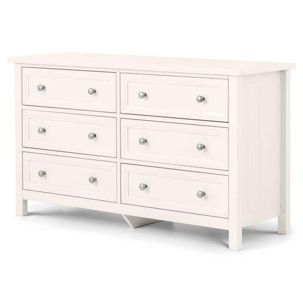 Julian Bowen Maine 6 Drawer Chest of Drawers / Surf White / Wide 6 Drawers