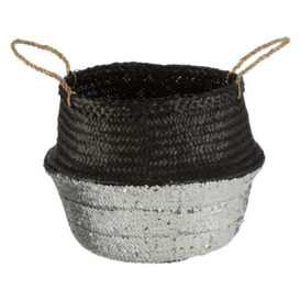 Teddy's Collection Black Silver Seagrass Basket / Medium