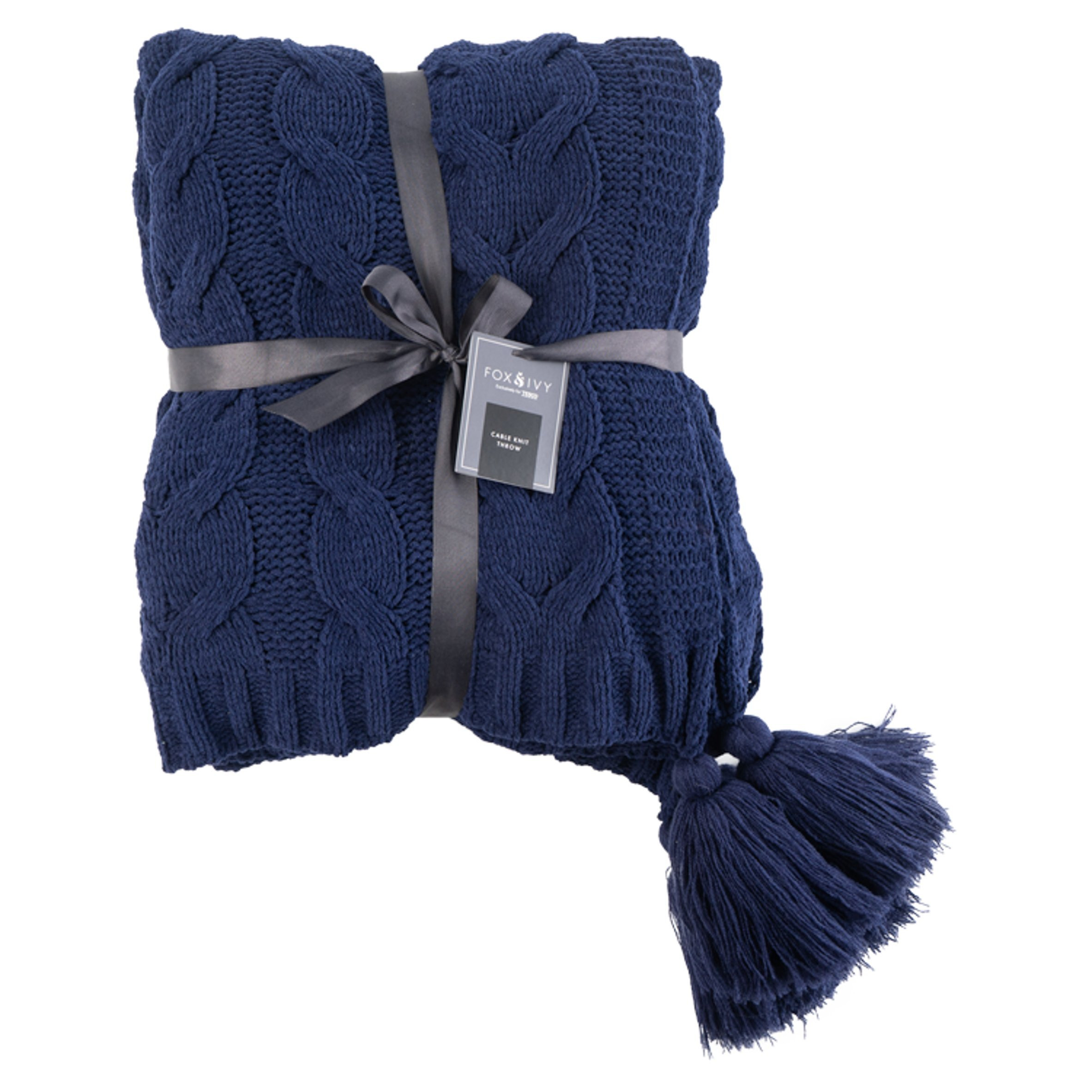 Fox & Ivy Navy Cable Knit Throw
