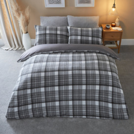 Silentnight Charcoal Check Teddy Fleece Reversible Duvet Set