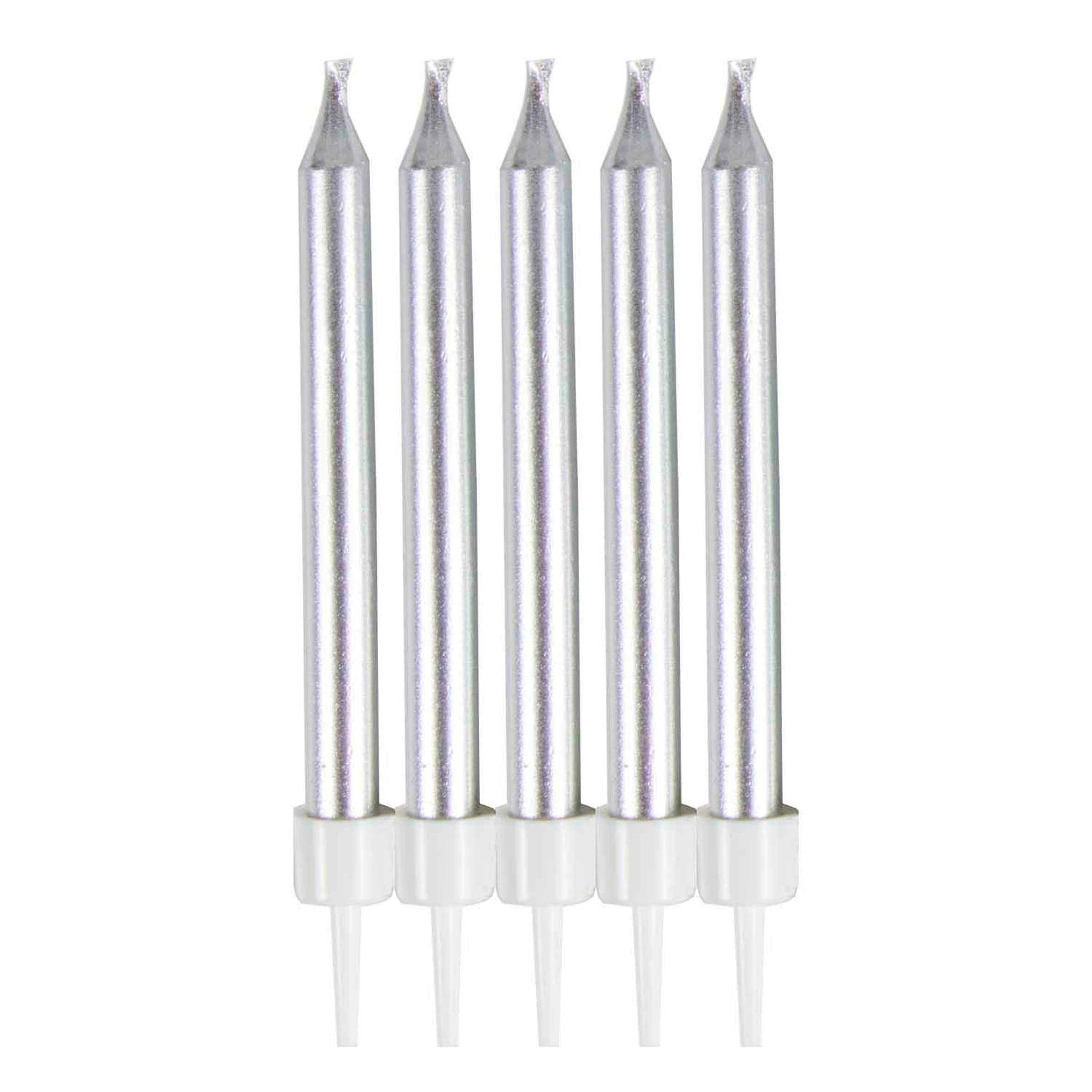 Silver 6cm skinny candles 10pk