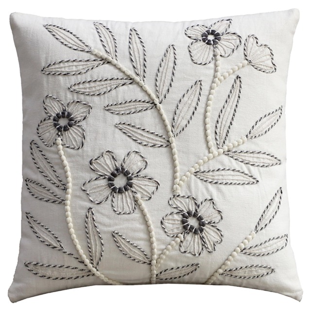 F&F Home Black Floral Stitch Cushion