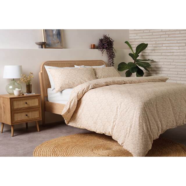 F&F Home Natural Woodblock Floral Duvet Cover Set Double