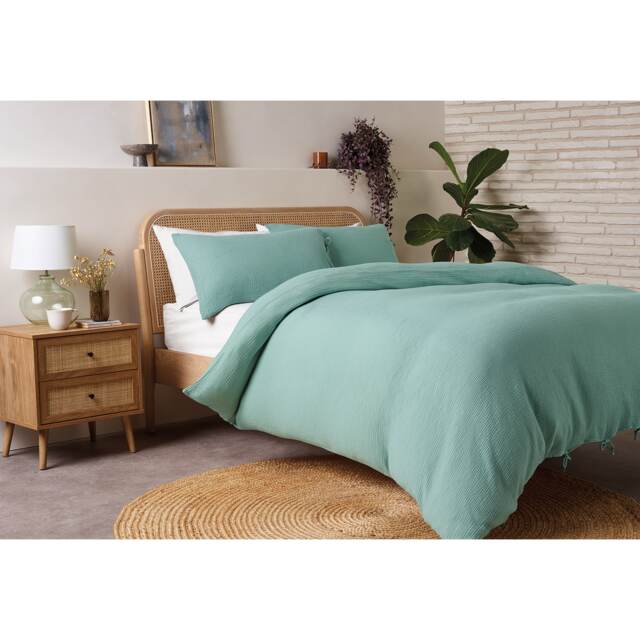 F&F Home Duck Egg Muslin Duvet Set - King