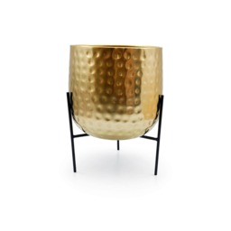 F&F Home Gold Hammered Metal Planter On Stand