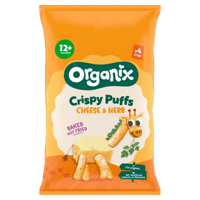 Organix Cheese & Herb Organic Crispy Toddler Puffs Snack Multipack 4x15g
