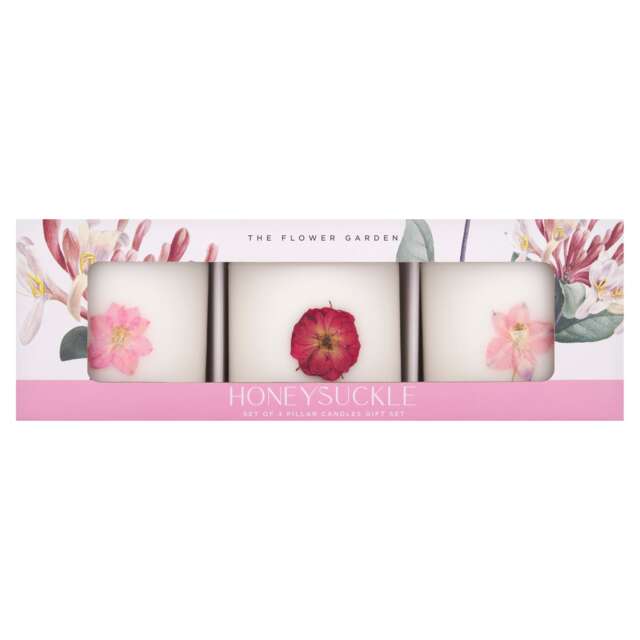 TESCO FLORAL HONEYSUCKLE 3 PILLAR CANDLE GIFTSET 3 X 265G