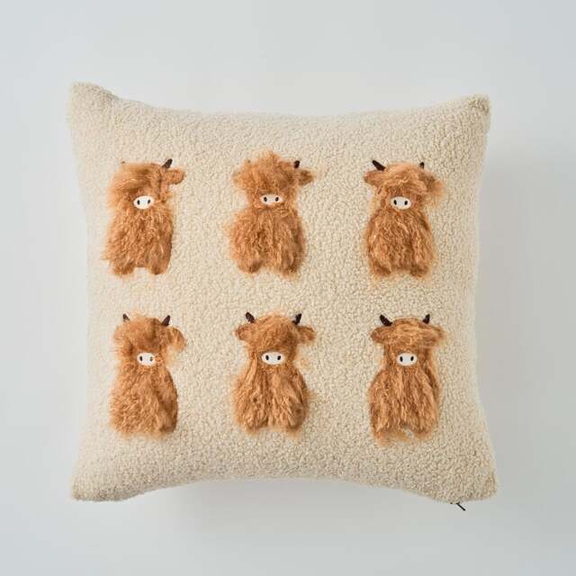 F&F Home Highland Cow Textured Faux Cushion 45x45cm