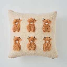 F&F Home Highland Cow Textured Faux Cushion 45x45cm
