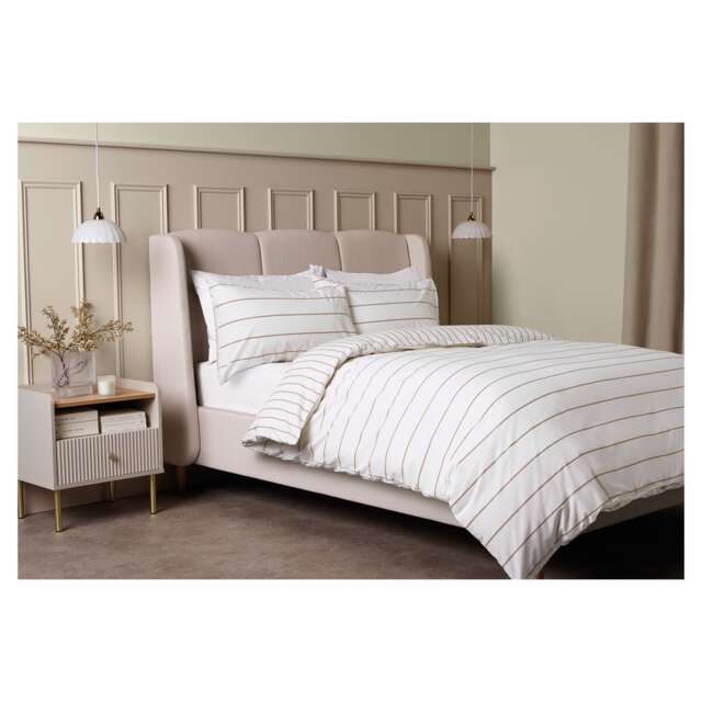 F&F Home Natural Stripe Cotton Cooling Duvet Set Double