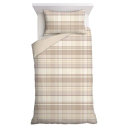 F&F Home Brushed Cotton Natural Check Duvet Cover Set Single