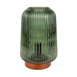 Candlelight Green & Wood Battery Table Lamp