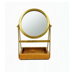 F&F Home Gold Mirror with Wooden Base