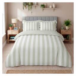 Silentnight Supersoft Frilled Green Stripe Duvet Cover Set King
