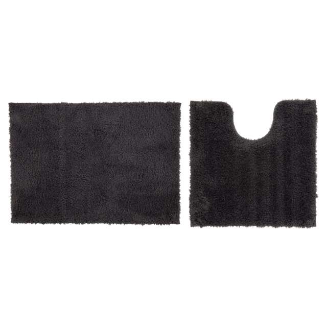 F&F Home Pedestal & Bath Mat Set Dark Grey