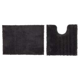 F&F Home Pedestal & Bath Mat Set Dk Grey