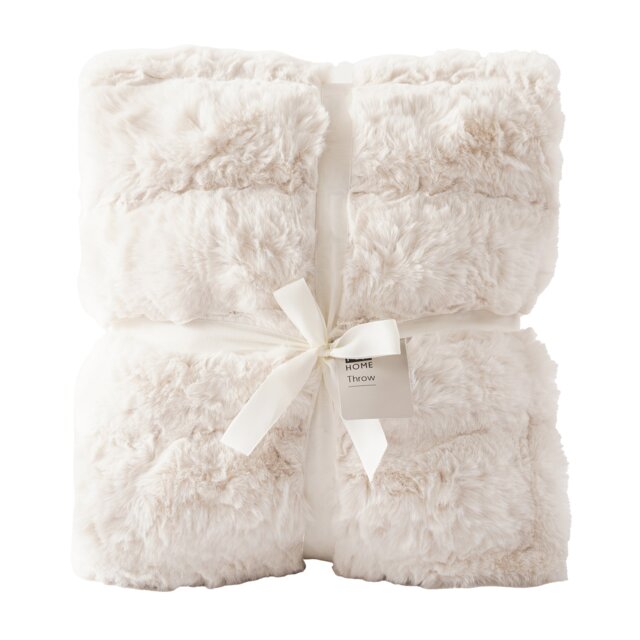 F&F Home Cream Carved Faux Fur Throw