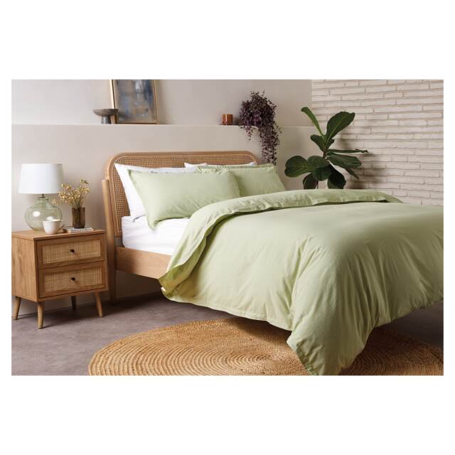 F&F Home Green Washed Cotton Duvet Set Double