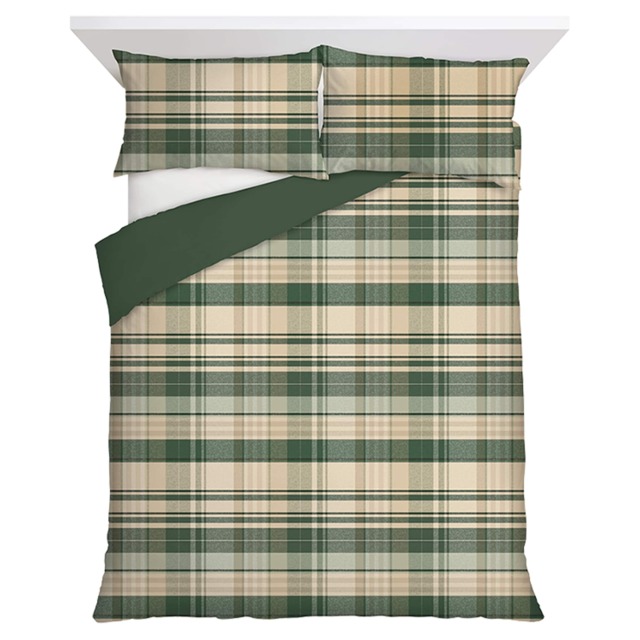F&F Home Brushed Cotton Green Check Duvet Cover Set King