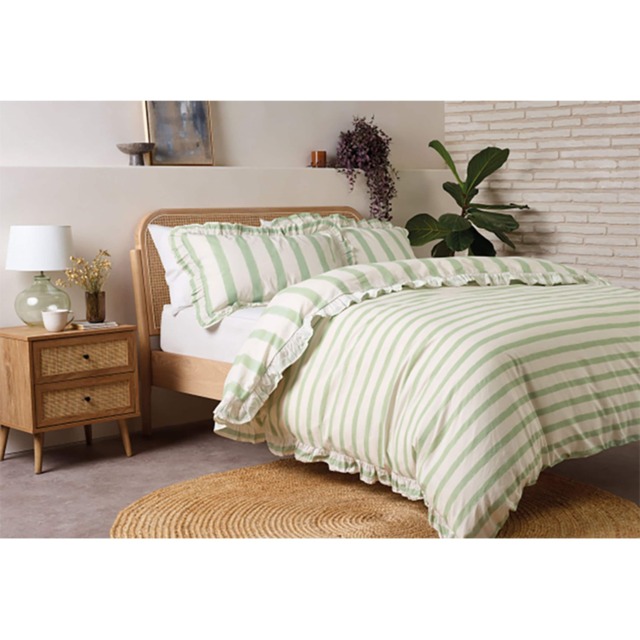 F&f Home Green Washed Stripe Duvet Set Superking