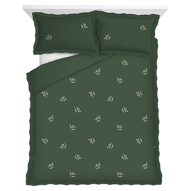 F&F Home Brushed Cotton Green Embroidered Frill Duvet Cover Set King