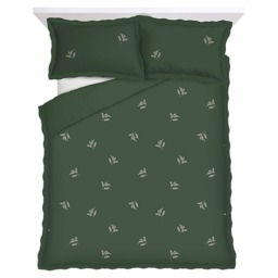 F&F Home Brushed Cotton Green Embroidered Frill Duvet Cover Set King