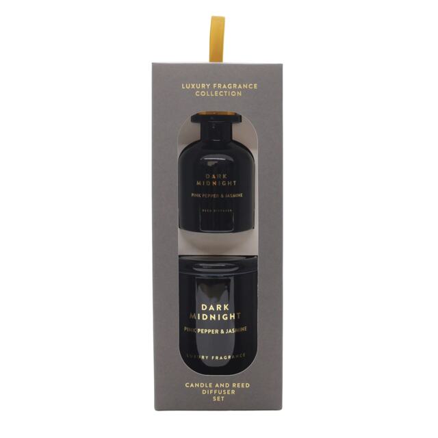 F&F Home Classic Dark Midnight Candle & Reed Diffuser Gift Set