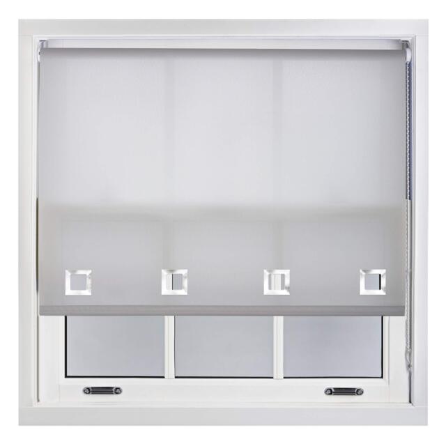 FURNISHED Daylight Roller Blinds with Large Eyelets Cut to Size Sheer Fabric Grey Grey (W) 90cm x (L) 165cm