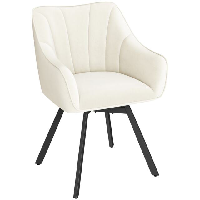 Yaheetech Swive Velvet Dining Chair with Backrest and Armrests White Beige One Size