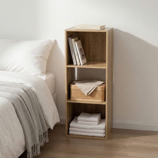 Jane - 3x1 Bookcase - Cube storage boxes (Oak)