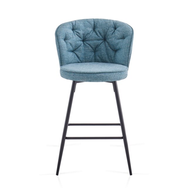 SONARA Set of 1 Blended Woven Fabric Counter Height Bar Stools with Backrest Blue